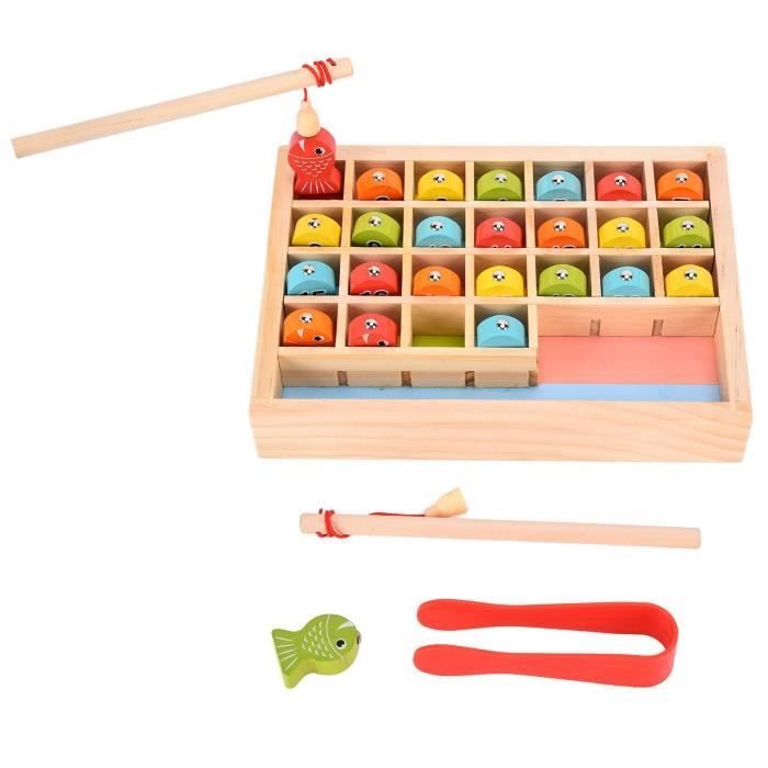 Jouet de Tri et D'empilage en Bois, Jeu de Pêche Magnétique,avec Blocs