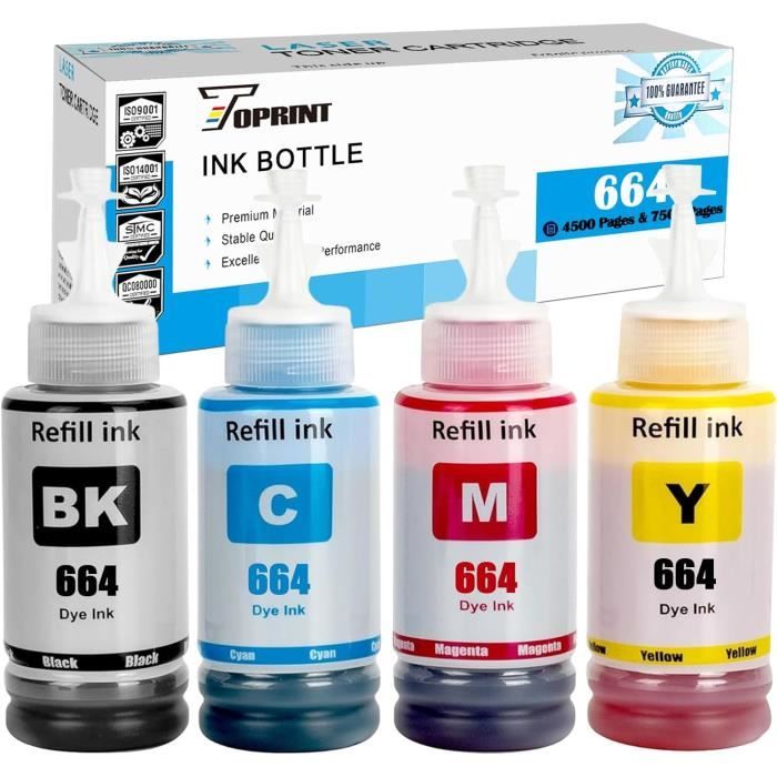 Cartouches D'encre Compatibles T664 (4 Couleurs) Pour Imprimantes Epson EcoTank ET/L Série - 70ml