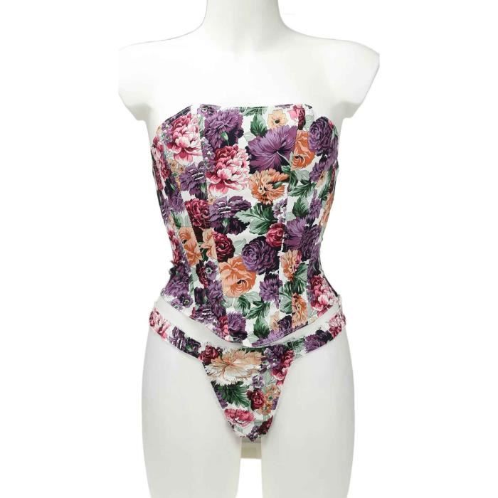 Corset bustier motif fleuri violet Taille 36 Violet Cdiscount