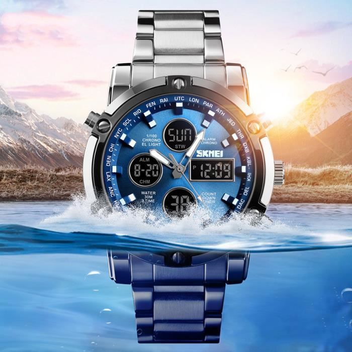 Sport Montre Homme de marque 2021 Luxe Sport quartz acier étanche bleu -  Numérique et Analogique Double affichage Argenté;Bleu, - Achat/vente montre  Homme Adulte Bleu Acier - Cdiscount