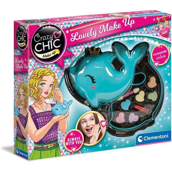 Clementoni- Crazy Chic-Palette Dauphin-Coffret de Maquillage pour Filles, 6 Ans et Plus, 18630 Clementoni- Crazy Chic-Palette Dauphin-Coffret de Maquillage pour Filles, 6 Ans et Plus, 18630