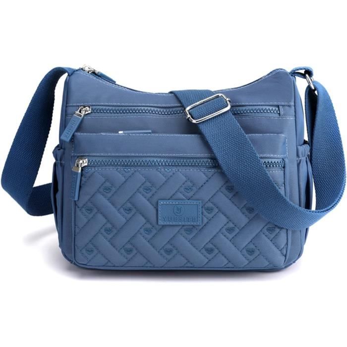 Sac Bandoulière Femme Nylon Imperméable Violet - Léger, Multi-poches, Taille Moyenne
