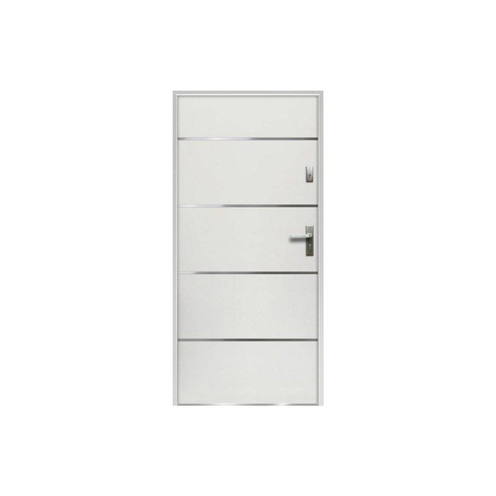 Porte dentrée en acier pleine et inox H207 x L100 cm blanc - épaisseur 55 mm - poussant gauche - NAXARA