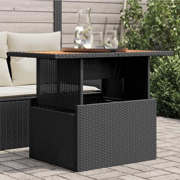 Meuble Table de jardin - Noir - 100x55x73 cm - résine tressée et bois acacia 13.6 KG