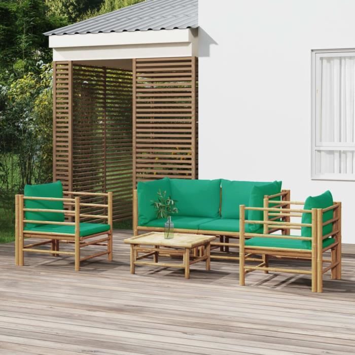 vidaXL Salon de jardin 5 pièces avec coussins Bambou
