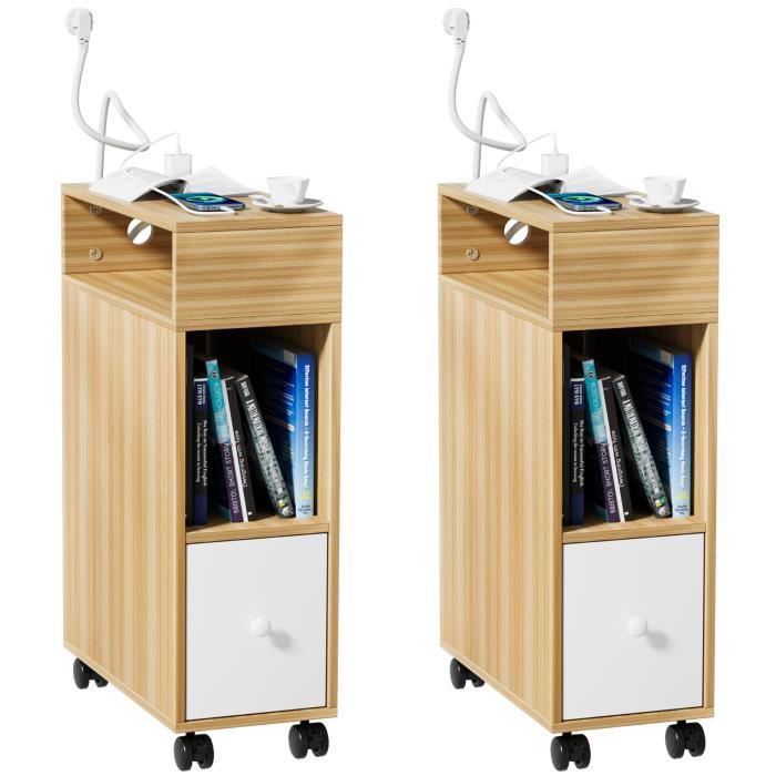 Table De Chevet Murale Avec LED Bluetooth Et Prises De Charge - 31,5 X 20 Cm, 3 Niveaux, Tiroir, 1 AC + 2 USB