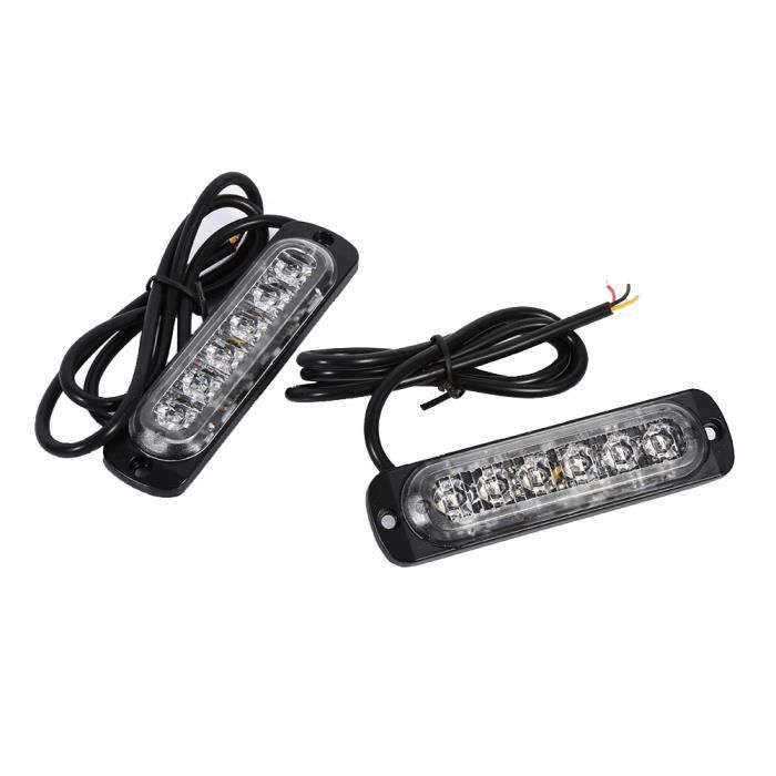Vvikizy Lampe stroboscopique davertissement durgence 2pcs 12V 6 LED Feux Stroboscopique dAvertissement Lumière bleue rouge