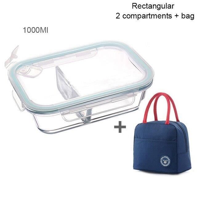 LUNCH BOX,Style 2boîte à Bento en verre, boîte à Bento micro ondable avec sac thermique