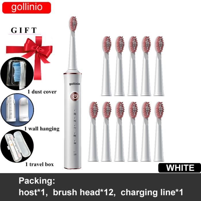Brosse à Dents électrique Sonique - 4 Têtes, Recharge USB Rapide, IPX7, Neuf