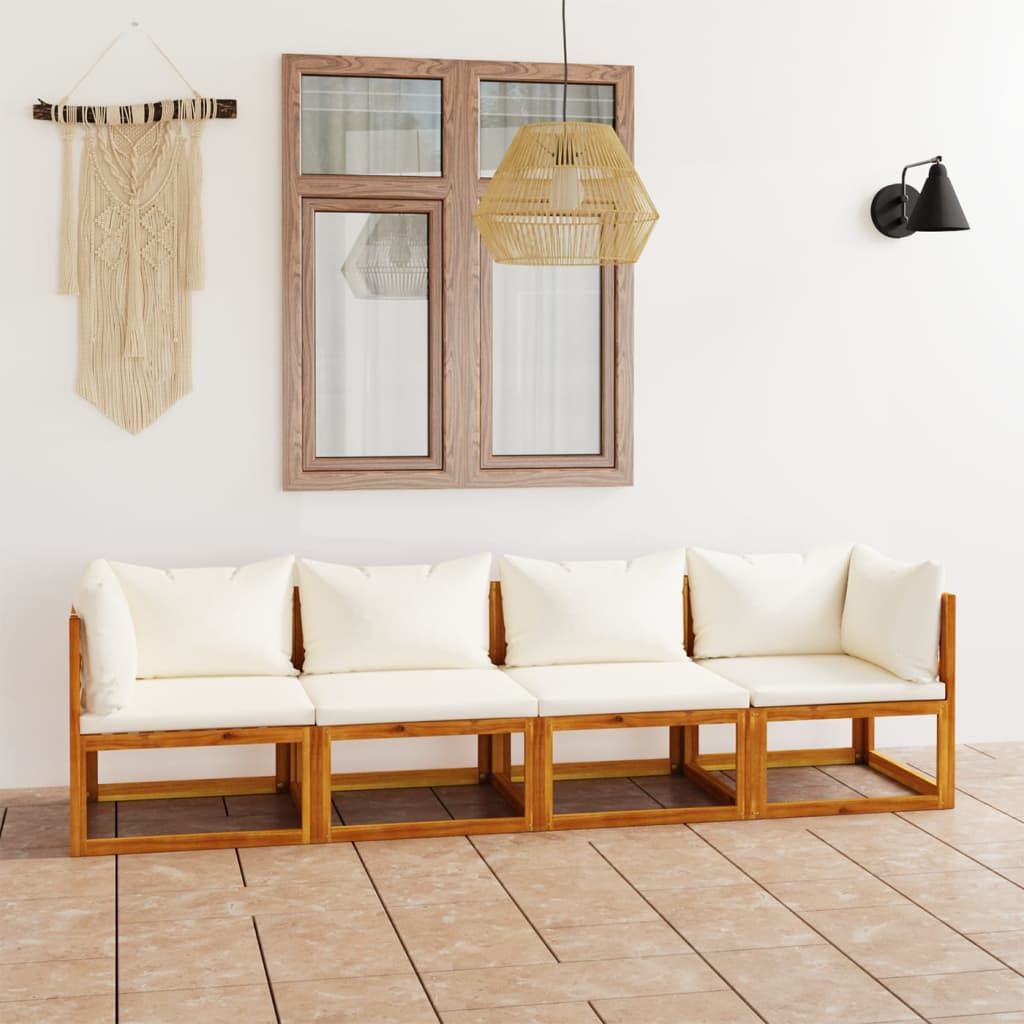Canapé de jardin VIDAXL 4 places Bois d'acacia Coussin Crème Résistant aux intempéries