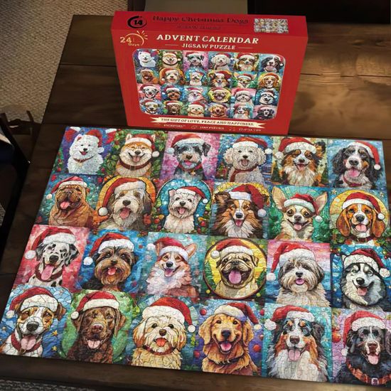 Calendrier De L'Avent Puzzle 2024 - 1008 Pièces, 24 Images Chiens, Compte à Rebours Noël, Pour Adultes Et Enfants