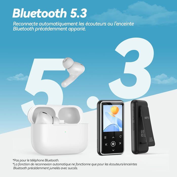 Lecteur MP3 Bluetooth 5.4 AGPTEK 64 Go - Haut-parleur Intégré, Son Hi-Fi, Radio FM, écran Tactile - Baladeur Portable Métal - 4