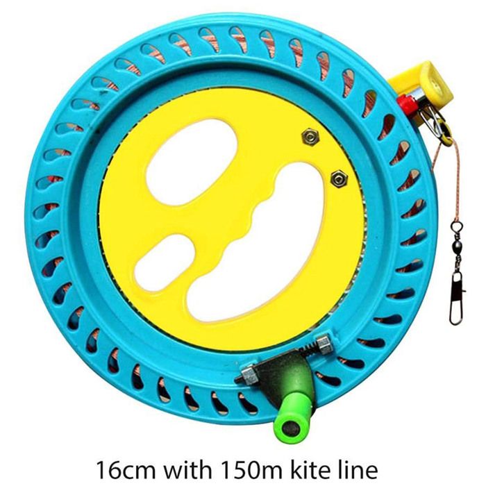 Enrouleur de corde de cerf-volant avec lumières, anti-retour, fonction de verrouillage extérieur, diamètre 32 cm, convient pour les adultes, jaune (jaune 32 cm
