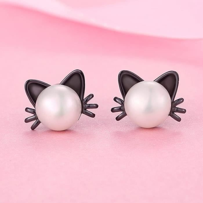 Boucles pour les oreilles chat et perle (argent)