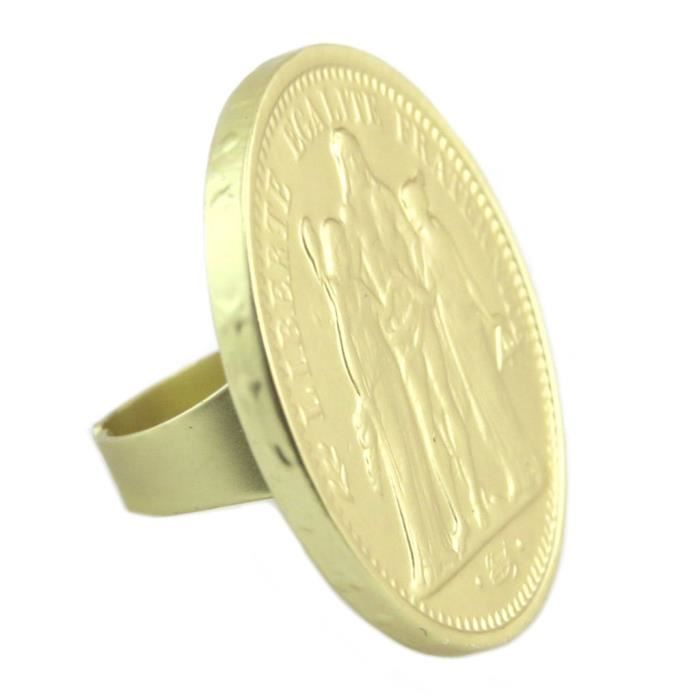 Bague Créateur 'Liberté Egalité Fraternité' doré pièce 35 mm