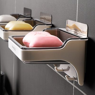 Porte Savon Douche Mural Gris Avec Ventouse - Boîte à Savon Salle De Bain & Cuisine Avec Bac De Récupération