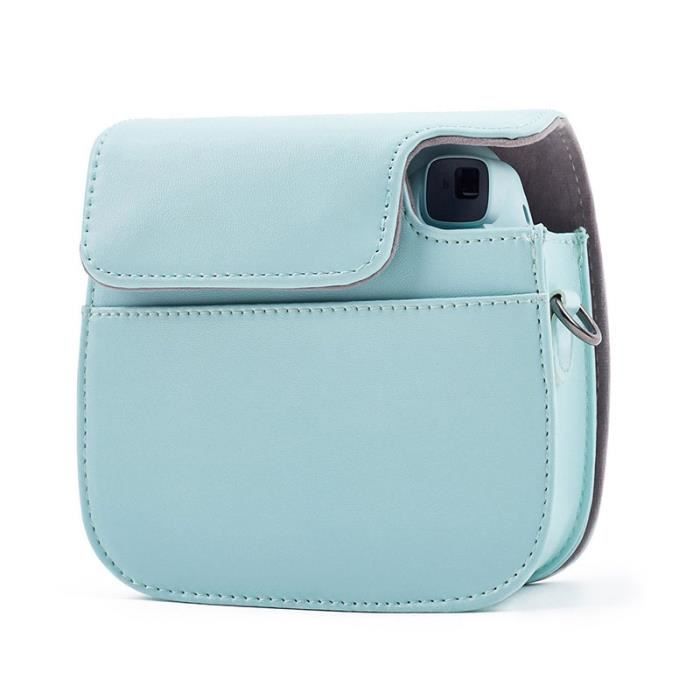 Étui En Simili Cuir Pour Fujifilm Instax Mini 12/11/9/8 – Avec Album 64 Poches Et Bandoulière Réglable | Bleu Pastel