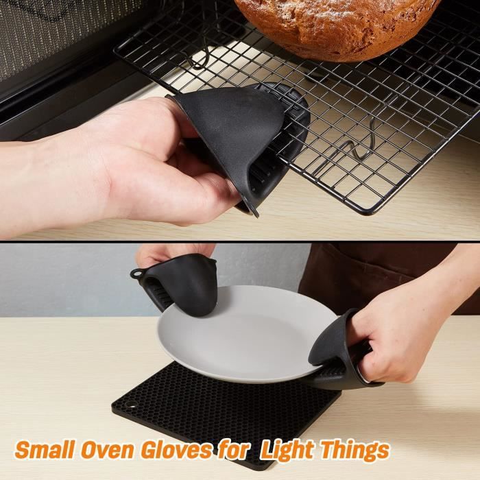 Lot De 4 Gants De Cuisine BONTHEE En Silicone Antidérapant - Manique Et Gants Four - Gris - Protection Chaleur