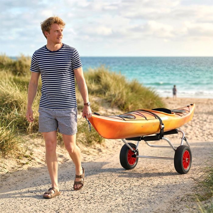 Chariot Pour Kayak En Aluminium – Largeur Réglable, Pliable, Roues Tout-terrain, Avec Sangles D’arrimage