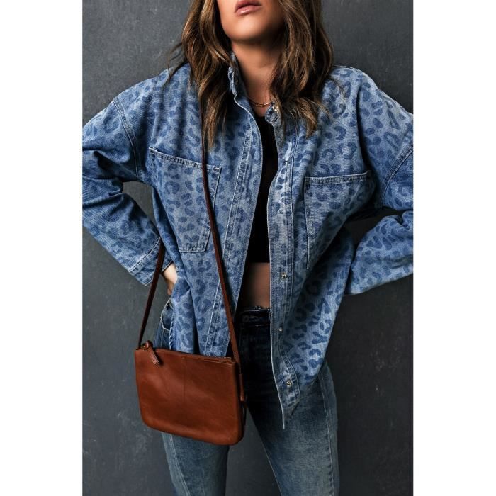 OOTDAY Blouson Veste en Jean Oversize Imprime Leopard Femme LC788134 4 Bleu ciel Cdiscount Pret a Porter