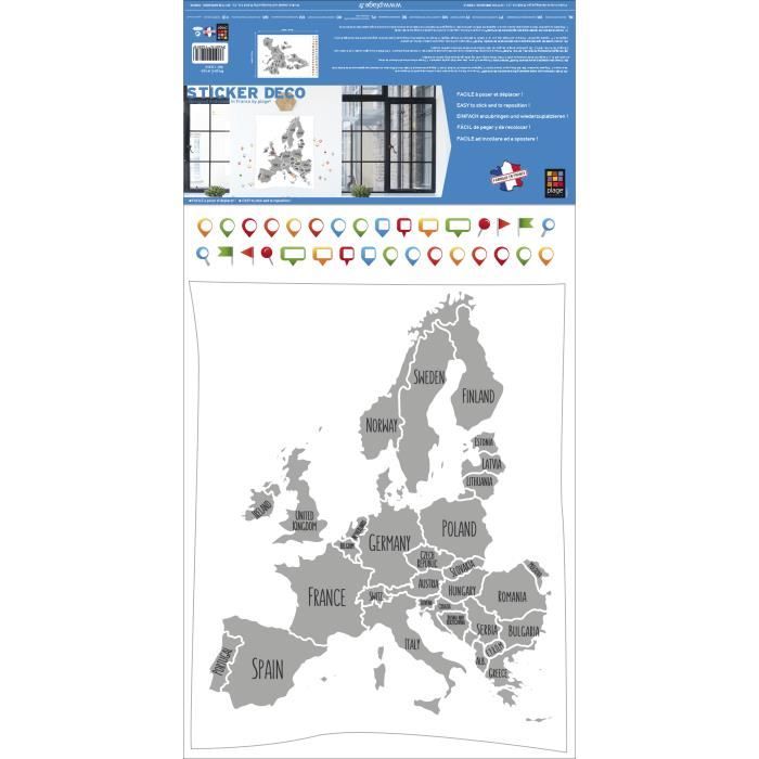 Sticker décoratif autocollant, carte de l'europe à coller et pour