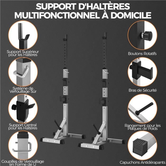 Rack à Squats / Support D'haltères Réglable - Capacité 250 Kg - Noir Et Jaune - FYY