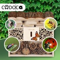 Hôtel à Insectes Cadoca XXL - Bois Naturel 48x31x10cm Refuge Abeilles Coccinelles Papillons