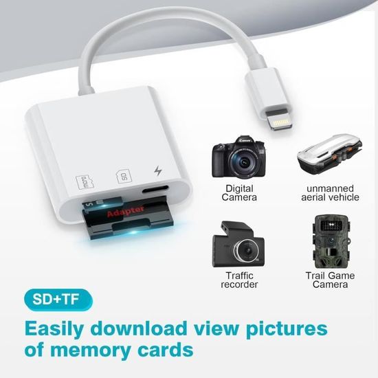 Lecteur de Carte SD,3 en 1 USB OTG Kits de Connexion Appareil  Photo,Adaptateur Lecteur de Carte mémoire SD/TF Pour Iphone et IPad -  Cdiscount Informatique