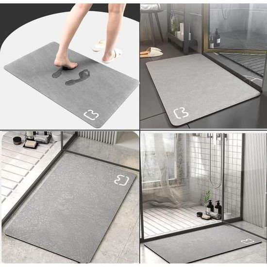 Tapis De Bain En Mousse Diatomite GLFDD - Antidérapant, Absorbant Et Confortable 60x90 Cm Gris