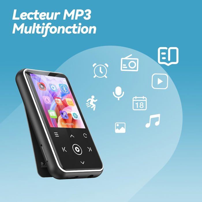 Lecteur MP3 Bluetooth 5.4 AGPTEK 64 Go - Haut-parleur Intégré, Son Hi-Fi, Radio FM, écran Tactile - Baladeur Portable Métal - 10