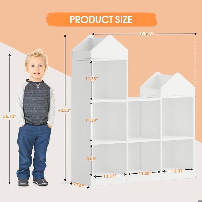 Bibliothèque Enfant 6 Niveaux Avec Sacs Suspendus - Rangement Livres Et Jouets - Blanc Et Bois