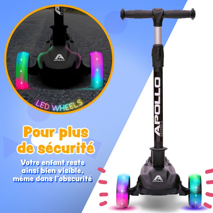 Trottinette Enfant 3-en-1 Avec Siège Amovible – 2-8 Ans – Roues LED 5 Cm – Pliable – Charge 80 Kg – Alliage Alu