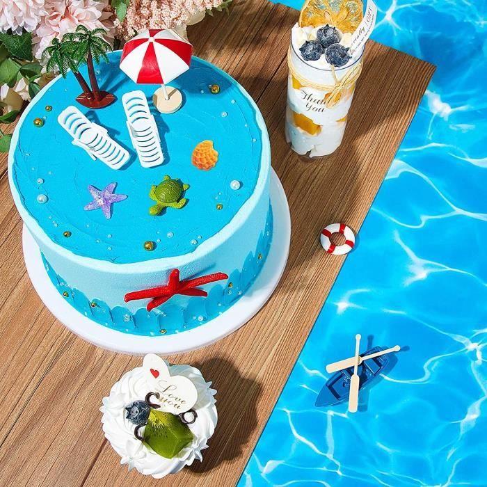 21 Pièces Miniature Gâteau de Plage Hawaïenne Toppers Gâteau de Chaise de  Plage Parasol DIY Micro Paysage de Plage pour Fourniture