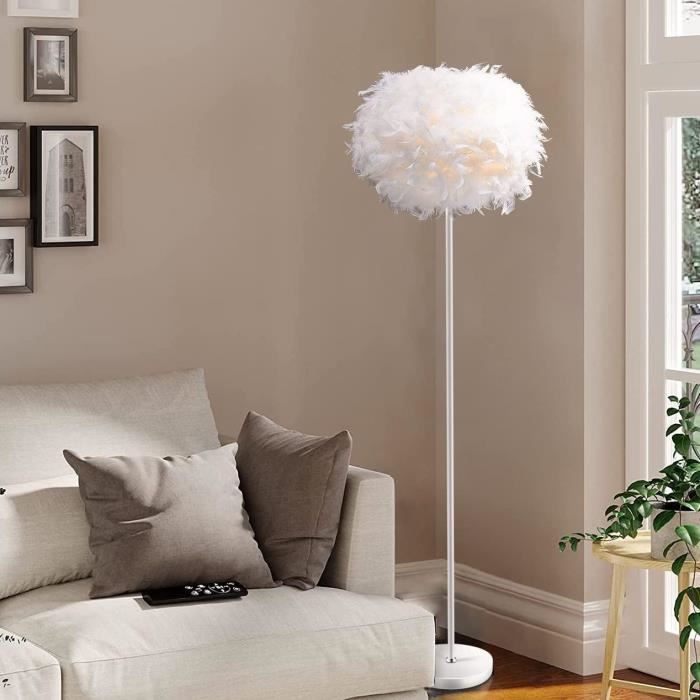 Lampadaire En Plumes D'Autruche KUviez - LED Tricolore, 160cm, Décoration Salon/Chambre, Blanc/Bleu/Rose