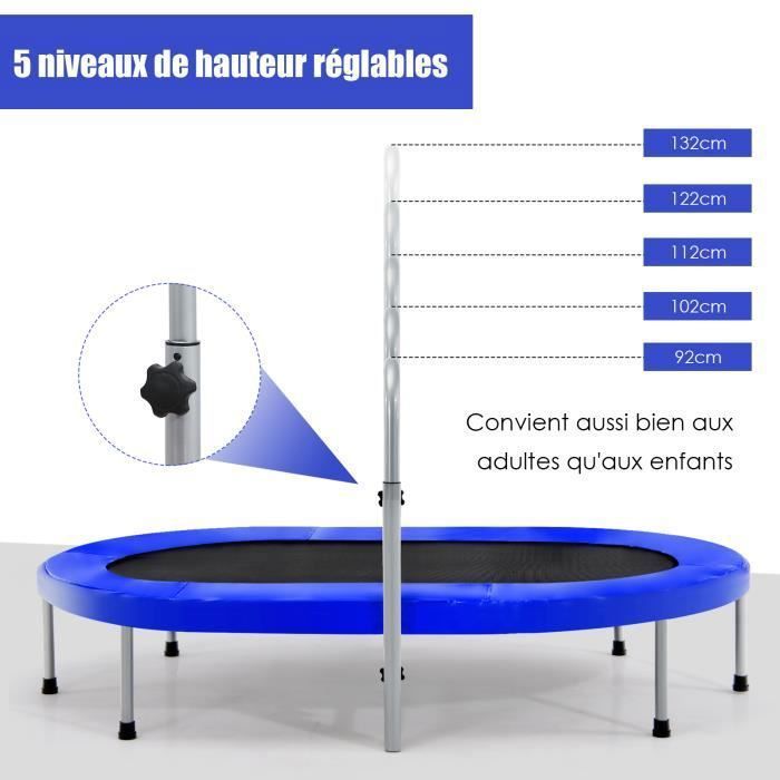 COSTWAY 101cm Mini Trampoline, Fitness Trampoline opvouwbaar, Kindertrampoline met in hoogte verstelbare handgreep, Tuintrampoline tot 150kg belastbaar voor volwassenen en kinderen (Blauw