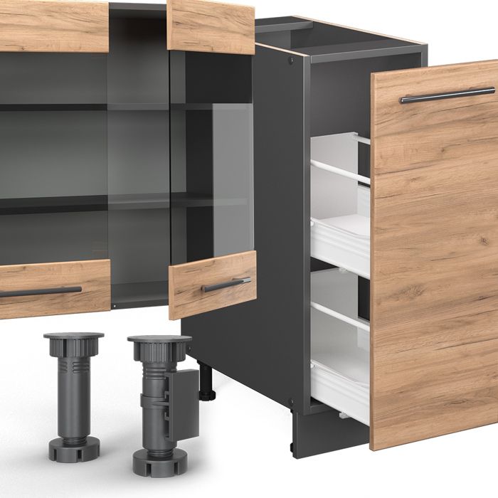 Vicco meuble de cuisine haut vitré fame-line, anthracite-orchêne de