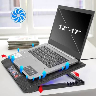 Support Refroidisseur LS2 Pour PC Portable (9" à 17") - 6 Ventilateurs 70mm Réglables - Inclinaison 5 Positions - Alimentation USB - LEDs Bleues - 2