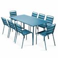 Ensemble table de jardin et 8 chaises - OVIALA - Palavas - Acier - Bleu Pacific-0