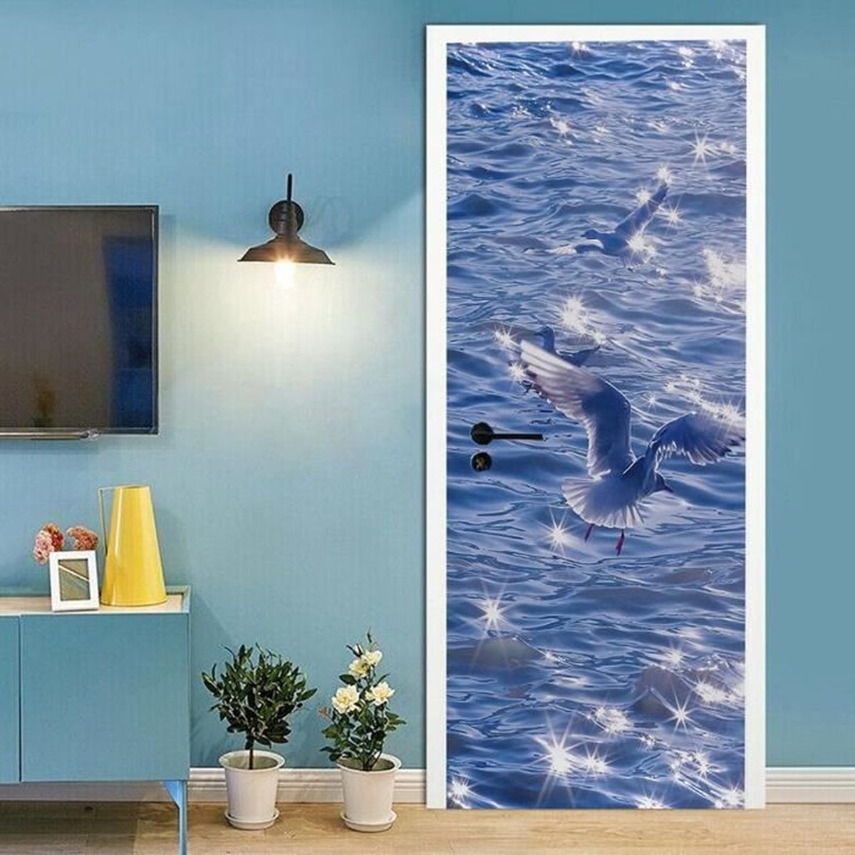 Autocollant Mural Phare Et Mouettes - Décor Vinyle Adhésif Pour Salle De Bain Ou Chambre - Thème Bord De Mer - Américain