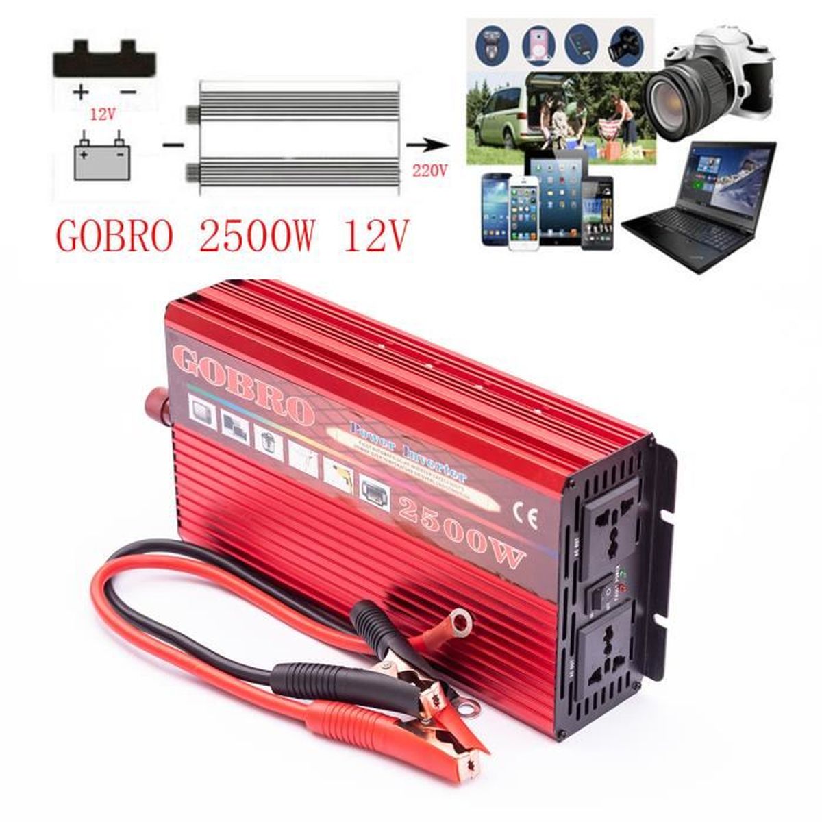 Convertisseur 12v 220v 2500w Sinusoidale Onduleur Gobro Achat Vente Convertisseur Auto Convertisseur 12v 220v 25 Cdiscount