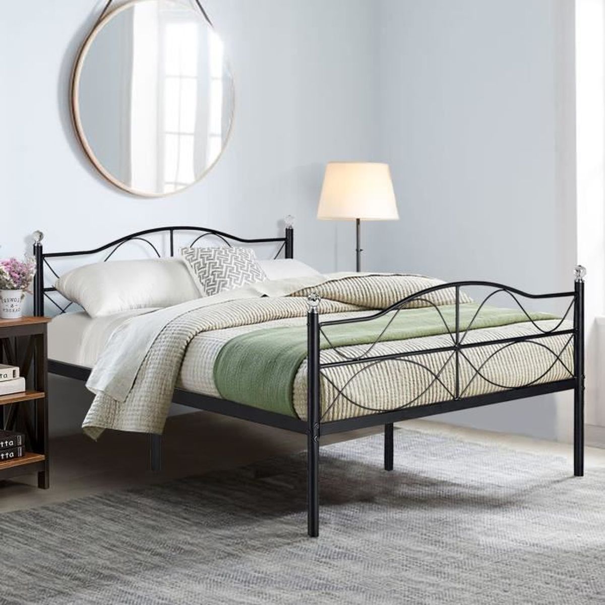 VECELO Cadre de Lit Double en M/étal Classique Structure de Lit Double 140x190 CM pour Enfants Adults Cadre de Lit en Fer Forg/é Noir-Grand Espace de Rangement sous-Lit-2 Place