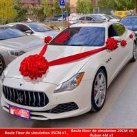 Décoration de voiture tête fleur mariage mise en page de voiture de mariage simulation créative bienvenue fleur équipe blanc Rouge