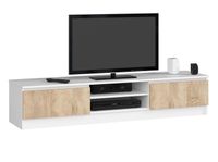 Meuble TV AKORD pour salon blanc 160 cm - 2 portes couleur Chêne Sonoma mat - 2 étagères