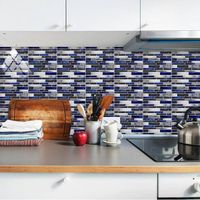 Stickers Cuisine Salle de Bains Mosaïque Bleu Gris Imperméables Auto-adhésifs 30x15cm Autocollants Carrelage Muraux