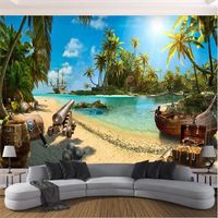 3D Grand Papier Peint Jaune Magique Pirate Treasure Island Paysage 3D Fond Mur Papier Peint 3D salon TV Chambre Mural-250x175cm