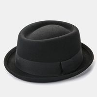 56-58cm - Noir (2) - Casquette de luxe pour hommes, classique 100% laine feutre de porc tarte Fedora chapeau