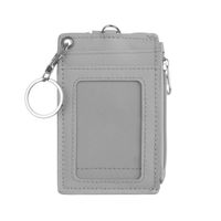 gris Porte-Badge en cuir PU, porte-cartes de crédit et de Bus, porte-monnaie avec porte-clé