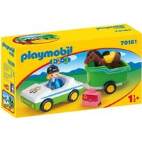 PLAYMOBIL - 70181 - PLAYMOBIL 1.2.3 - Cavalière avec voiture et remorque - Multicolore - Mixte - 18 mois et plus