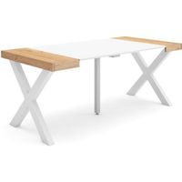 Table console extensible, 180, Pour 8 personnes, Pieds bois massif, Chêne et blanc, RF2766
