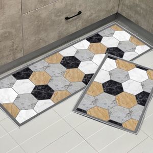 TAPIS DE CUISINE Kgihpc Lot De 2 Tapis De Cuisine Antidérapants Et Imperméables (Mosaïque Hexagonale, 40 X 120 Cm + 40 X 60 Cm)[W7735]